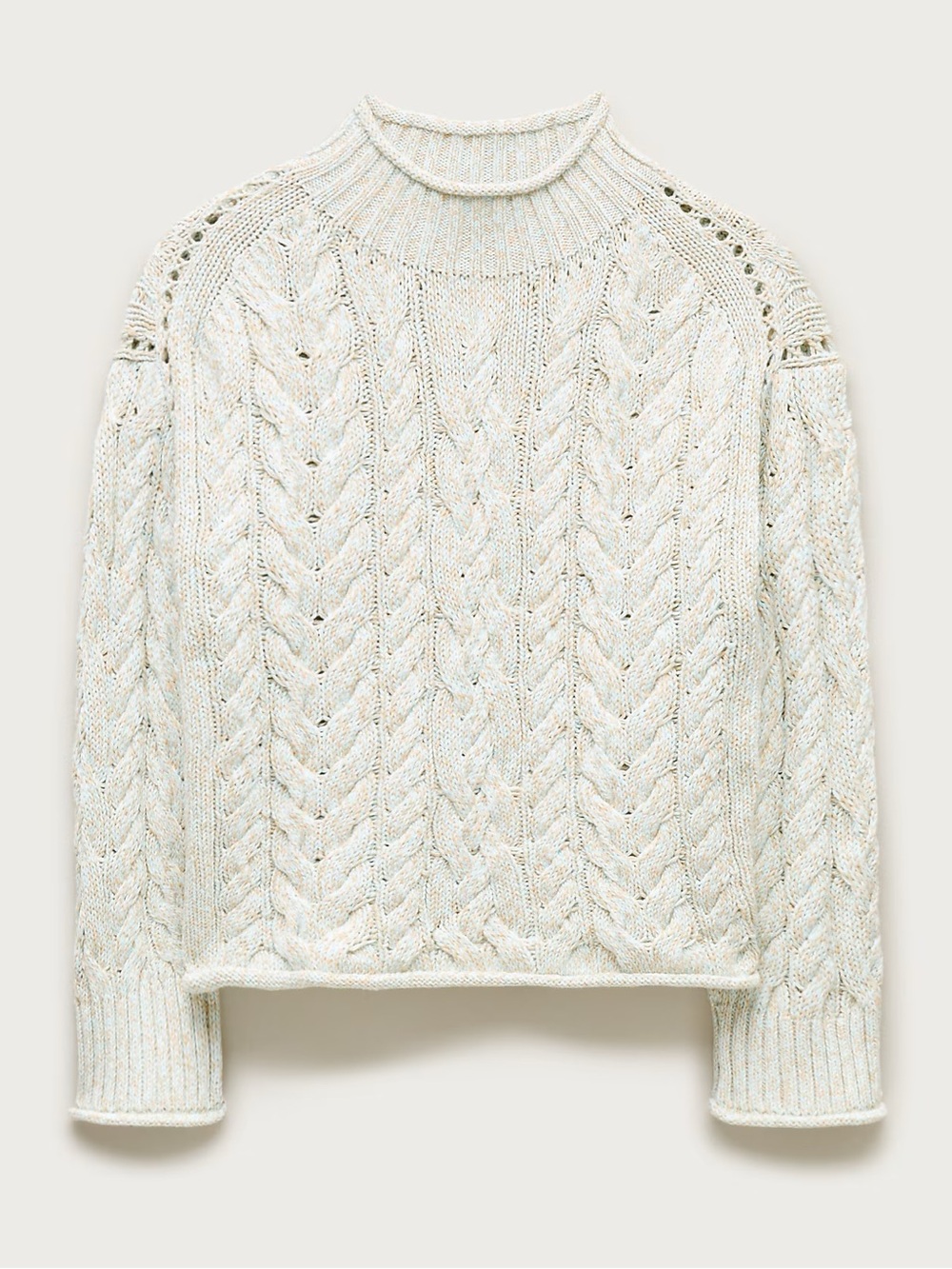 NWT J.Crew 2025 Rollneck cable-knit sweater marled cotton Skies Ivory Nectar XS